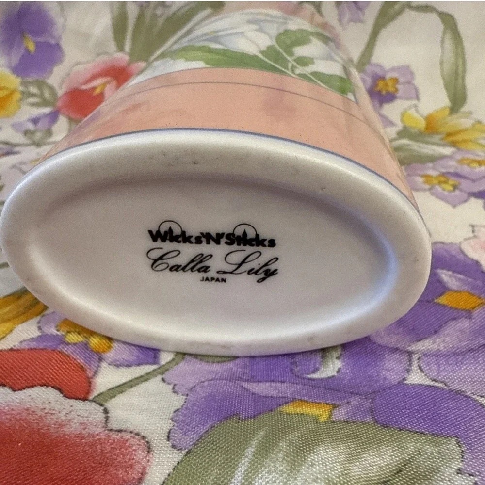 Vintage Wicks N Sticks Calla Lily Vase Japan Pink Floral Ceramic 6